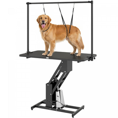 PawHut 43" L Hydraulic Dog Grooming Table, Z-Lift Height Adjustable Pet Grooming Table with Noose and Non-Slip Tabletop for Medium Large Dogs, Black