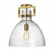 Plafonnier semi-affleuré Liberty de Dainolite en verre transparent, avec fini laiton vieilli et 1 ampoule incandescente