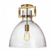 Plafonnier semi-affleuré Liberty de Dainolite en verre transparent, avec fini laiton vieilli et 1 ampoule incandescente