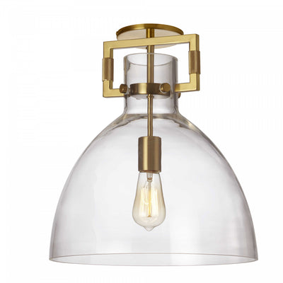 Dainolite Liberty 1 Light Semi-flush Mount Incandescent Aged Brass Clear Glass Lamp|Plafonnier semi-affleuré Liberty de Dainolite en verre transparent, avec fini laiton vieilli et 1 ampoule incandescente