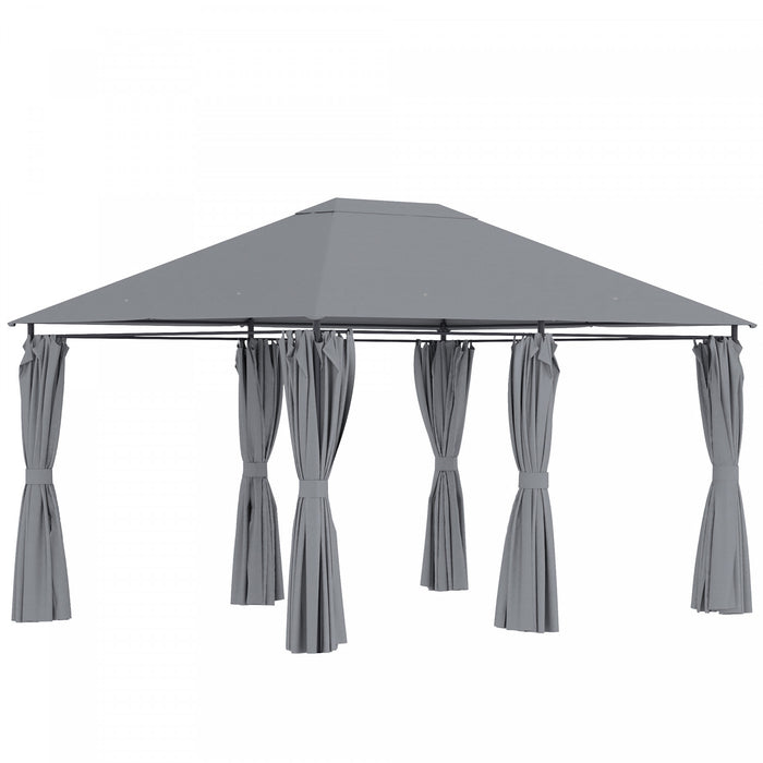 Outsunny Tonnelle De Terrasse Exterieure 10' X 13', Abri Avec 6 Parois Laterales Amovibles Et Cadre En Acier Pour Jardin, Pelouse, Cour Et Terrasse, Gris