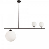 Luminaire suspendu Orion de Dainolite en verre blanc, avec fini noir mat et 3 ampoules