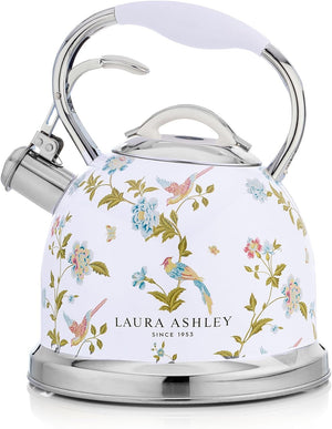 Bouilloire sur la cuisinière Laura Ashley en acier inoxydable, blanc d’Elveden - VQ-SBNK057-LAEW-CA