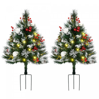 Homcom 2-pack 2 Ft. Pre-lit Artificial Christmas Trees For Outdoors|Homcom Paquet De 2 Sapins De Noel Artificiels Pre-illumines