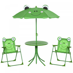Outsunny Enfants Table De Pique-nique Pliante Et Chaise Ensemble Motif Grenouille Exterieur Jardin Patio Arriere-cour Avec Parasol Amovible Et Reglable En Hauteur Vert