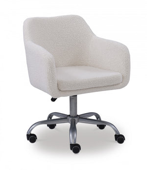 Chaise de bureau Rylen en tissu en Sherpa - blanche