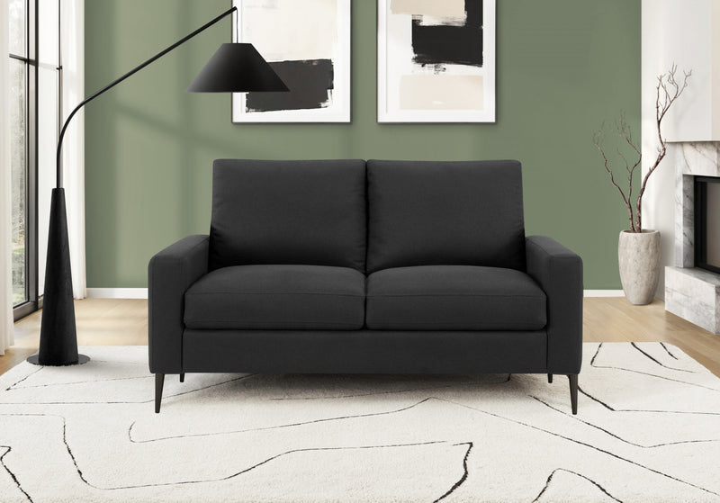 Causeuse Rembourre, 58\" L, Tissu Noir, Pieds En Metal Noir, Moderne