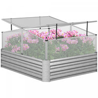 Outsunny Jardiniere Surelevee Galvanisee Avec Serre, Bac A Plantes En Acier, Argent