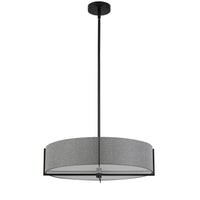 Luminaire suspendu Preston de Dainolite de 21 po de diamètre avec abat-jour gris, fini noir mat et 4 ampoules