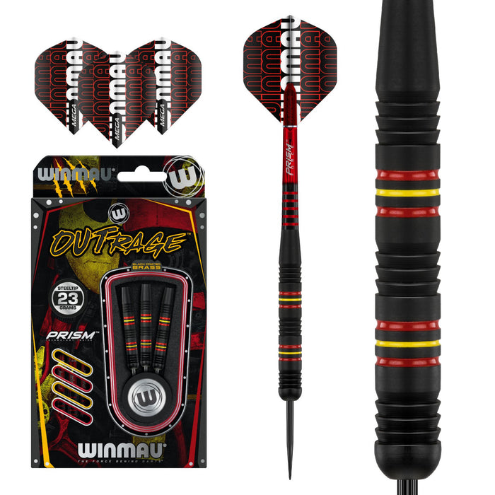 Fléchettes 23 grammes Outrage Winmau laiton noir