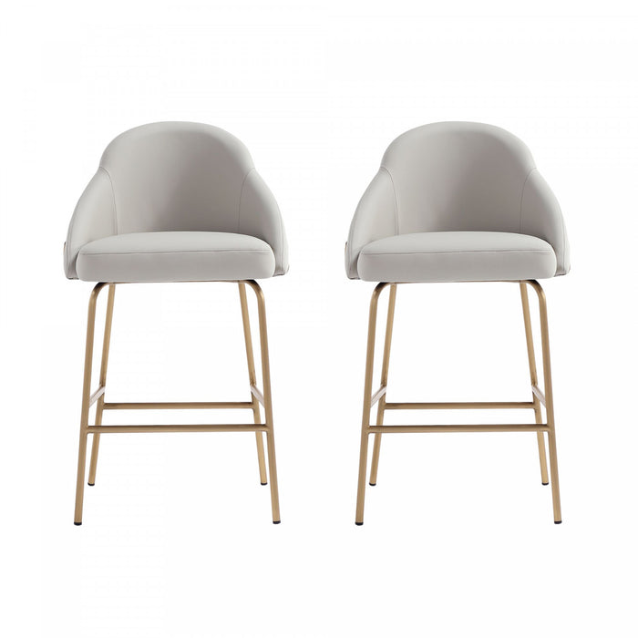 Tabouret de comptoir moderne en metal Gracie avec revetement en tissu, gris pierre et or - Lot de 2