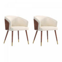  Chaise de salle a manger moderne en bois et cuir vegetalien Reeva en creme - Lot de 2