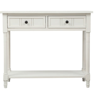 Table Console Traditionnelle Jeremy En Bois Massif Avec Tiroirs Et Etagere - Ivoire Blanc