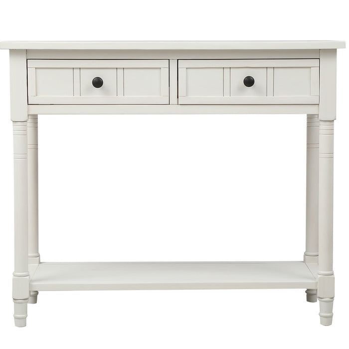 Table Console Traditionnelle Jeremy En Bois Massif Avec Tiroirs Et Etagere - Ivoire Blanc