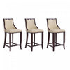 Tabouret de bar en bois traditionnel Emperor avec assise rembourree creme - Lot de 3