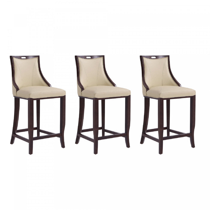 Tabouret de bar en bois traditionnel Emperor avec assise rembourree creme - Lot de 3