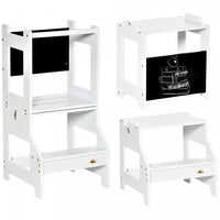 Homcom 2 En 1 Tabouret De Cuisine Pour Enfants, Ensemble Table Et Chaise Detachable, Tabouret Pour E