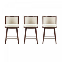 Tabouret de comptoir moderne en bois et tissu creme Evalyn - Lot de 3