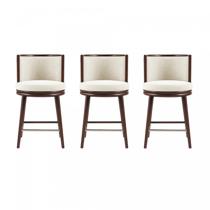 Tabouret de comptoir moderne en bois et tissu creme Evalyn - Lot de 3