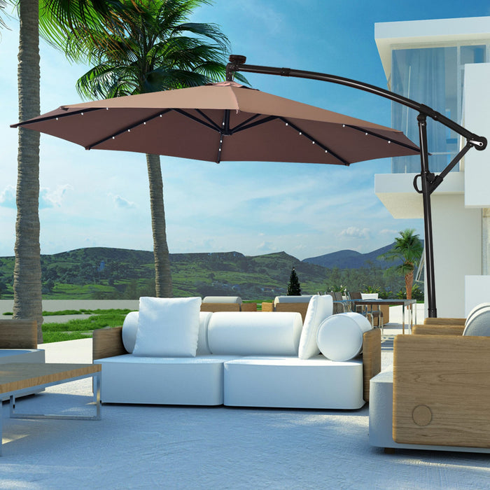 Costway Parasol deporte de patio de 10 pieds, solaire LED, rotation a 360 degres, marron