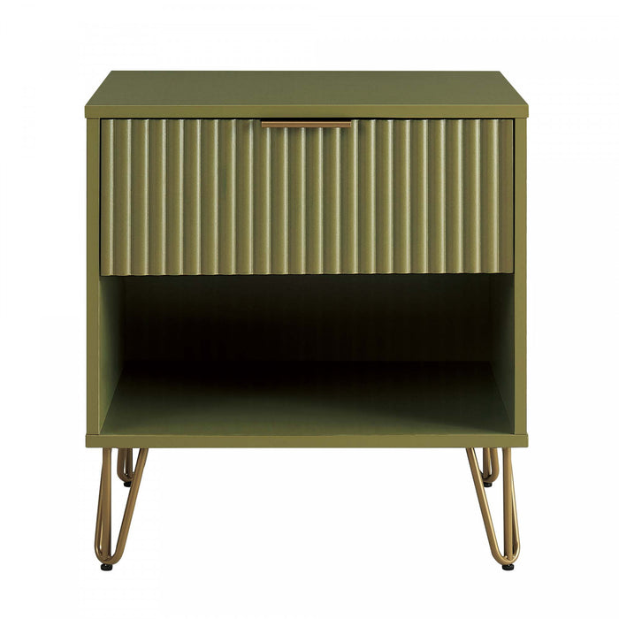 Table de nuit moderne Dumbo 20\" a cannelures en vert olive (1 tiroir)