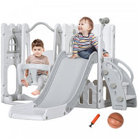 Qaba Ensemble Toboggan Et Balancoire 6 En 1 Avec Panier De Basket, Grimpeur, Balancoire Pour Bebe, A