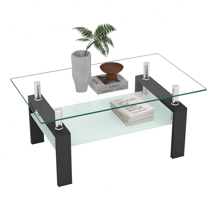 Table basse moderne rectangulaire en verre trempe transparent Liam, noire