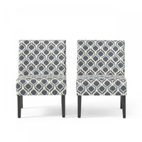  Lot De 2 Fauteuils D’appoint Oliver En Tissu aspect lin Avec Pieds En Bois D’hévéa - Bleu Et Multicolore