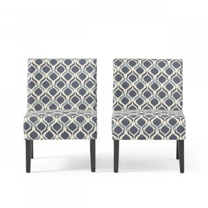 Lot De 2 Fauteuils D’appoint Oliver En Tissu aspect lin Avec Pieds En Bois D’hévéa - Bleu Et Multicolore