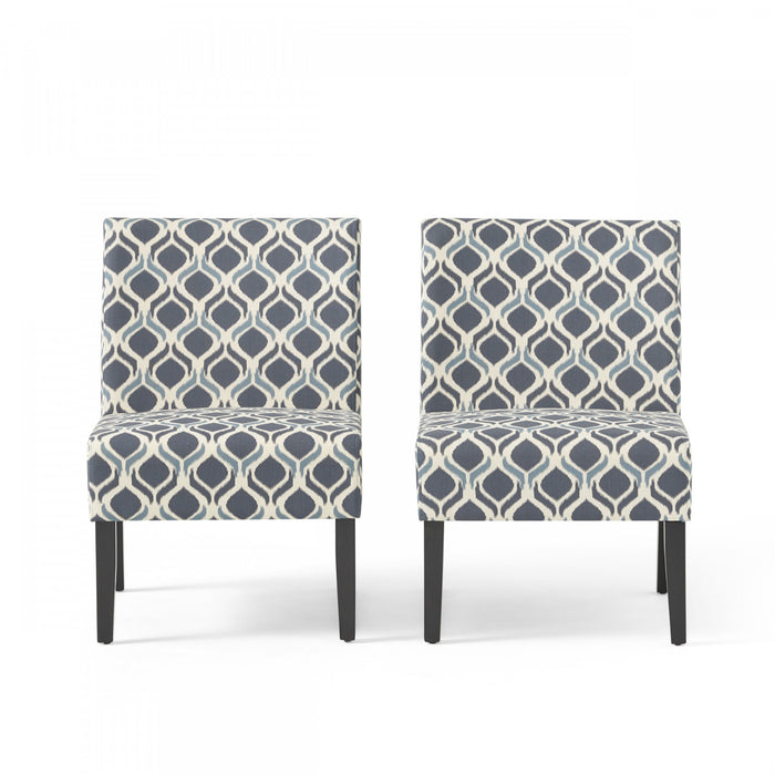 Lot De 2 Fauteuils D’appoint Oliver En Tissu aspect lin Avec Pieds En Bois D’hévéa - Bleu Et Multicolore