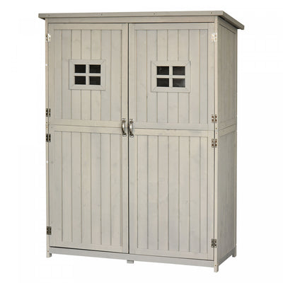 Outsunny 4 X 1.5ft Wooden Garden Shed With Two Windows, Outdoor Tool Storage Cabinet Organizer, Doub|Outsunny 4'x1.5' Armoire A Outils En Bois Pour Abri De Jardin Fenetres