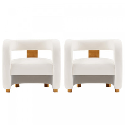 Amirah Modern Velvet Lounge Chair in White - Set of 2 | Fauteuil lounge moderne Amirah en velours blanc - Lot de 2