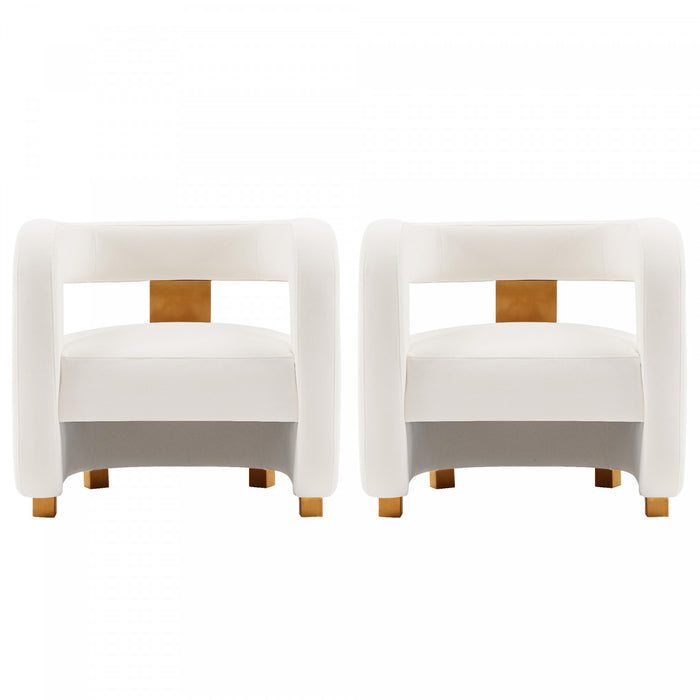 Fauteuil lounge moderne Amirah en velours blanc - Lot de 2