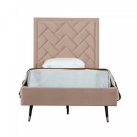  Lit simple moderne Crosby en velours capitonne, coloris nude