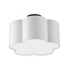 Petit plafonnier affleuré Phlox de Dainolite avec abat-jour blanc, fini noir mat et 3 ampoules