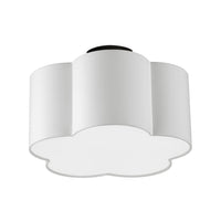 Petit plafonnier affleuré Phlox de Dainolite avec abat-jour blanc, fini noir mat et 3 ampoules