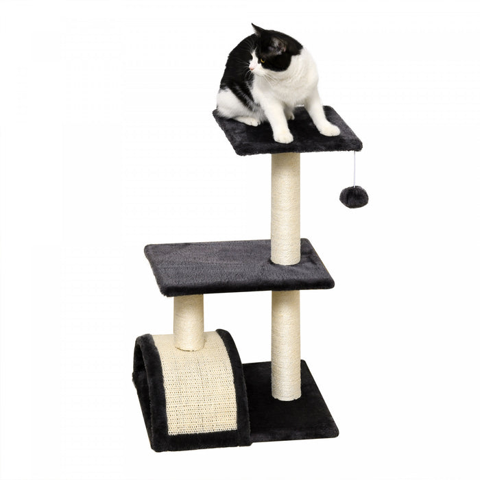 Pawhut Tour D'arbre A Chat, Centre D'activites D'escalade De 28 Po Avec Griffoir En Sisal, Coussin, Perchoir En Arc, Boule Suspendue, Jouet, Gris Et Blanc Creme