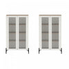 Armoire bibliotheque moderne Abbey 32\" en verre trempe, erable et blanc casse (4 etageres) - Lot de 2