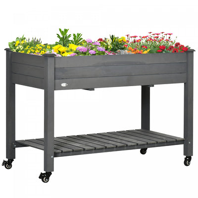 Outsunny 47" X 21" Raised Garden Bed, Elevated Wooden Planter Box, Grey|Outsunny 47" X 21" Jardiniere Surelevee En Bois, Gris