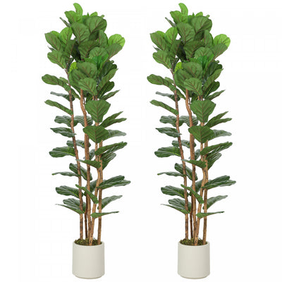 HOMCOM Faux Fiddle Leaf Fig Tree Set of 2, 6FT Faux Tree for Indoor Decor