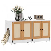 Pawhut Bac A Litiere Pour Chat, Table D'appoint Cachee Avec 2 Armoires, Tapis A Gratter, Plateaux Co