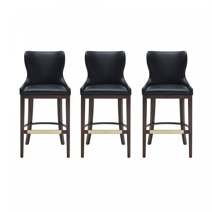 Tabouret de bar Blair moderne en bois avec assise rembourree, noir – Lot de 3