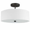 Plafonnier semi-affleuré Everly de Dainolite avec abat-jour blanc, fini noir mat et 3 ampoules