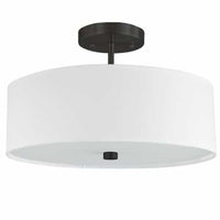 Plafonnier semi-affleuré Everly de Dainolite avec abat-jour blanc, fini noir mat et 3 ampoules