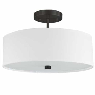 Dainolite Everly 3 Light Semi-flush Mount Matte Black White Shade Lamp|Plafonnier semi-affleuré Everly de Dainolite avec abat-jour blanc, fini noir mat et 3 ampoules