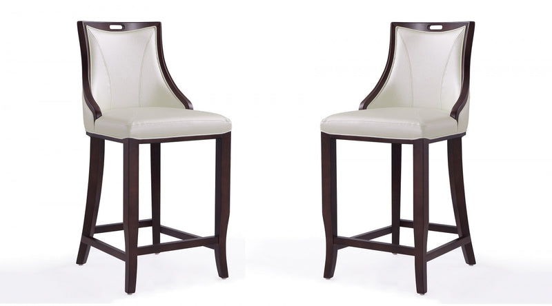 Tabouret de bar en bois traditionnel Emperor avec assise rembourree, blanc perle - Lot de 2
