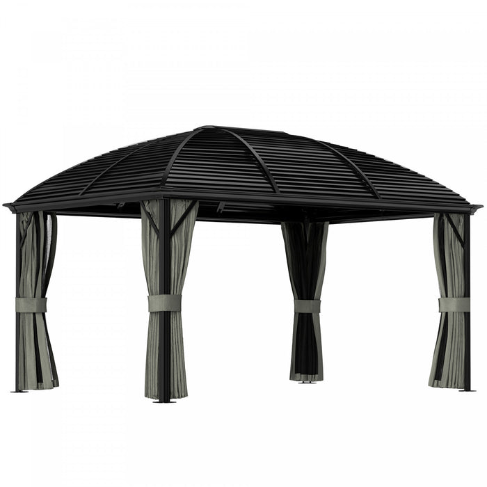 Outsunny Gazebo 10' X 13' A Toit Rigide Avec Grillage, Gris Fonce