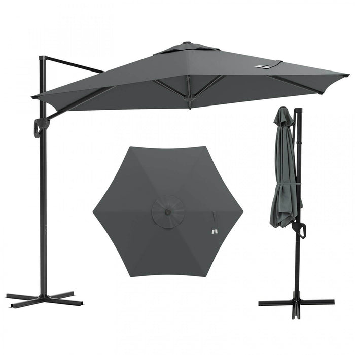 Parasol deporte Costway 9 FT avec voile anti-UV, haut ventile, base croisee, gris