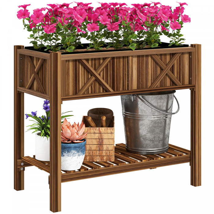 Outsunny Lit de jardin en Bois Sureleve, Jardiniere Elevee, Carbonise