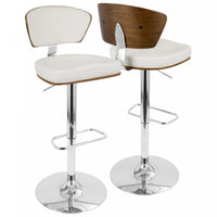 Tabouret bar pivotant réglable moderne du milieu du 20e siècle Ravinia en similicuir - noyer et blanc